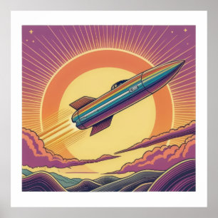 Póster Paseo por cohete retro