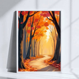 Póster Paseo por el bosque de follaje   Pintura en acuare