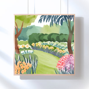 Póster Paseo por el jardín de flores   Acuarela de natura