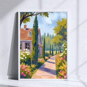Póster Paseo por el jardín   Pintura al óleo floral acuar