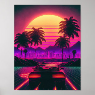 Póster Paseo retro: Carreras de las ondas de sintonía de 