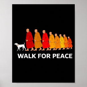 Póster Paseo retro por la paz de los monjes con el perro
