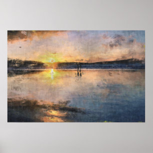 Póster Paseo romántico de la puesta del sol