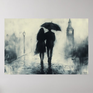 Póster Paseo romántico por la lluvia bajo el Big Ben