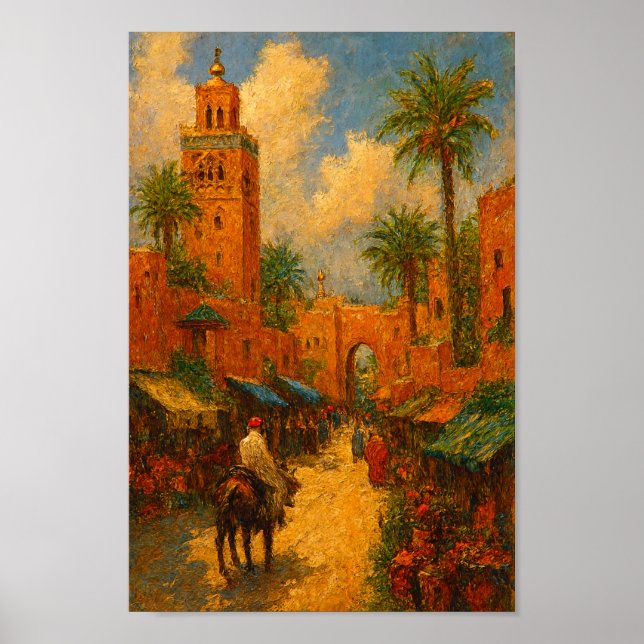 Póster Paseo Sunlit Por Marrakech Marocco Vintage (Frente)