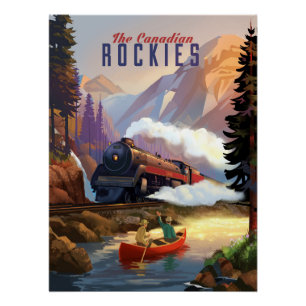 Póster Paseos en canoa a un lado de las vías del tren.