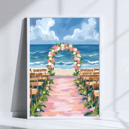 Póster Pasillo de boda en la playa con floral acuarela