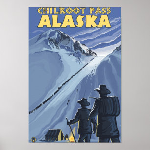Póster Paso Chilkoot, mineros de oro de Alaska