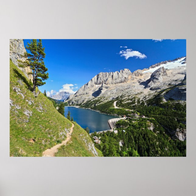 Póster Paso de Dolomiti - Fedaia con el lago (Frente)