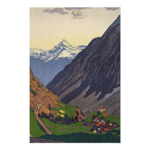 Póster Paso de montaña del paso Gotthard en los Alpes