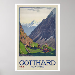 Póster Paso de San Gotardo Paso de Montaña Suiza