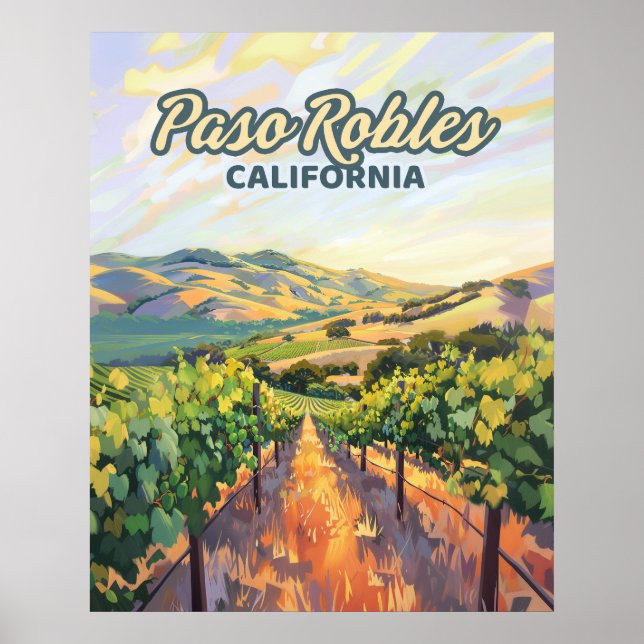 Póster Paso Robles California Vineyard Costa Central (Frente)