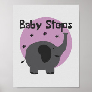 Póster Pasos de bebé Kawaii lindo elefante gris y morado