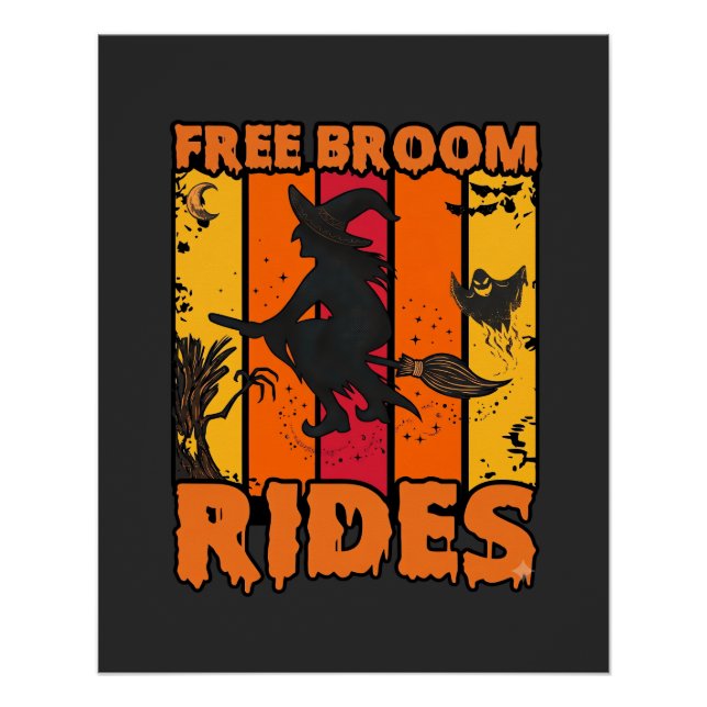 Póster Pasos de Escoba Gratis Bruja Voladora de Halloween (Anverso)