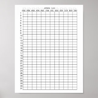 Póster Pasos Hojas de registro durante meses para el año