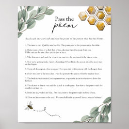 Póster Pass the Poem Bridal Shower Bee & Eucalyptus Game