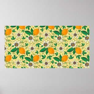 Póster Passionflower (passiflora, passion fruit) on a bla