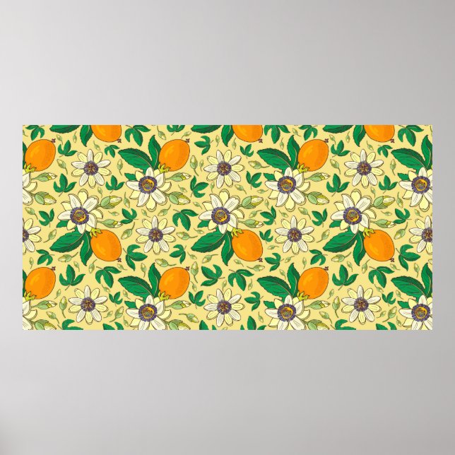 Póster Passionflower (passiflora, passion fruit) on a bla (Frente)