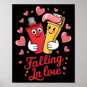 Póster Pasta de dientes del día de San Valentín Cepillos