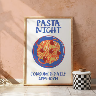 Póster Pasta Night Retro Kitchen Funny Food Wall Poster 
