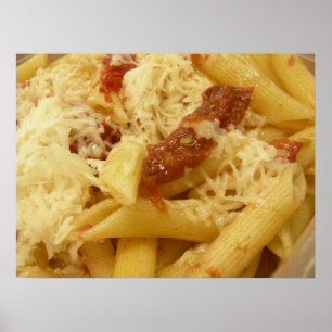 Póster Pastas de pene, tomates y queso
