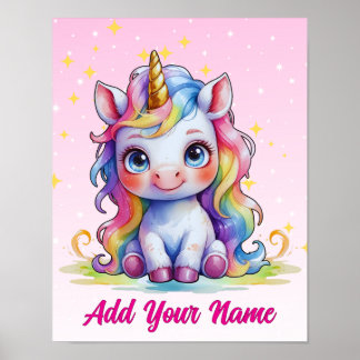 Póster Pastel Baby Unicorn – Custom Name Poster