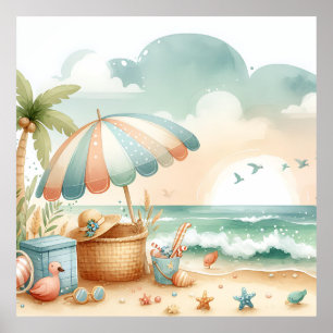 Póster Pastel Beach Nursery Poster