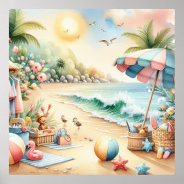 Póster Pastel Beach Nursery Poster