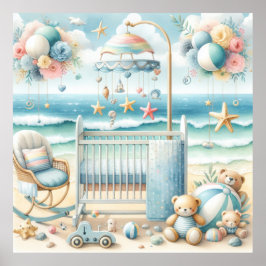 Póster Pastel Beach Nursery Poster