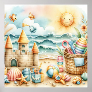 Póster Pastel Beach Nursery Poster