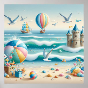Póster Pastel Beach Nursery Poster