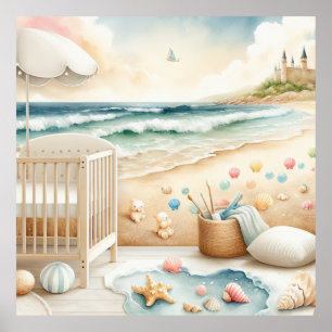 Póster Pastel Beach Nursery Poster