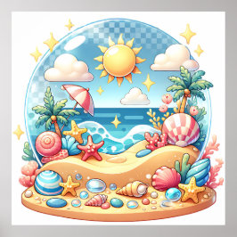 Póster Pastel Beach Nursery Snow Globe Poster
