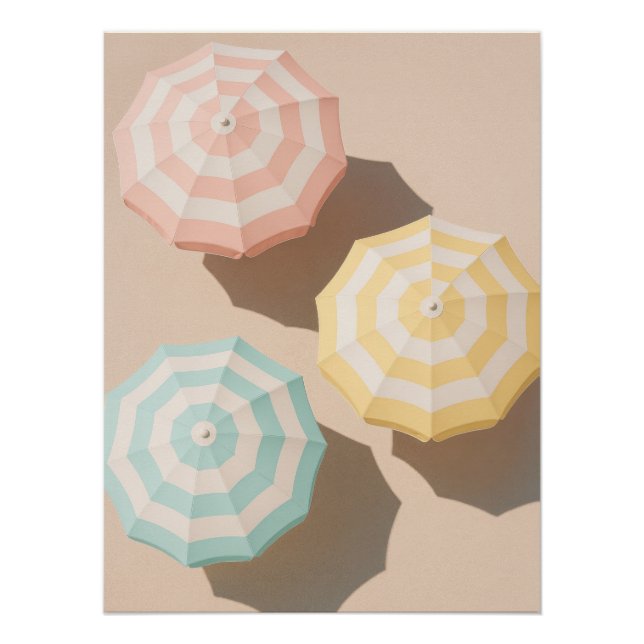Póster Pastel Beach Umbrellas Aerial View Art (Anverso)