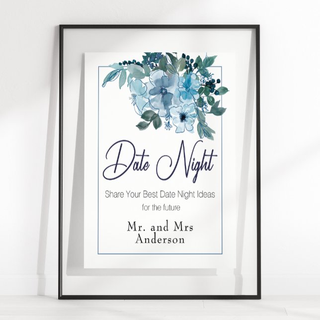 Póster Pastel Blue Elegant Rosas Boda Fecha Rótulo noctur (Subido por el creador)