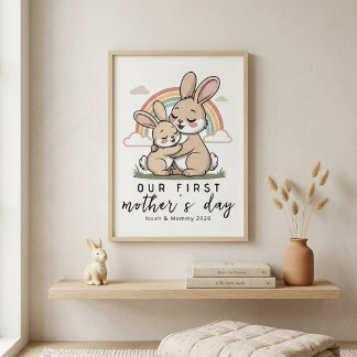Póster Pastel Bunny Mom Baby First Mothers Day Calm Love