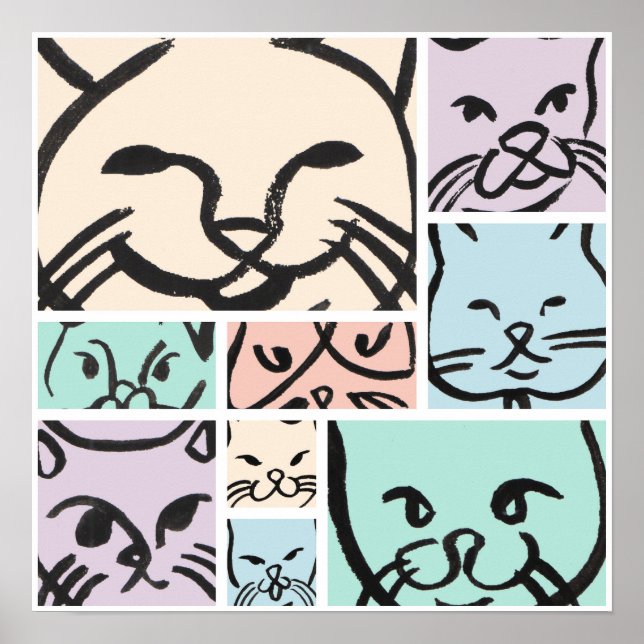 Póster Pastel Cat Faces (Frente)