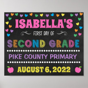Póster Pastel Chalkboard Primer día de segundo grado de R