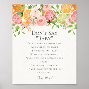 Póster Pastel Citrus Floral Cutie no dice juego de bebé