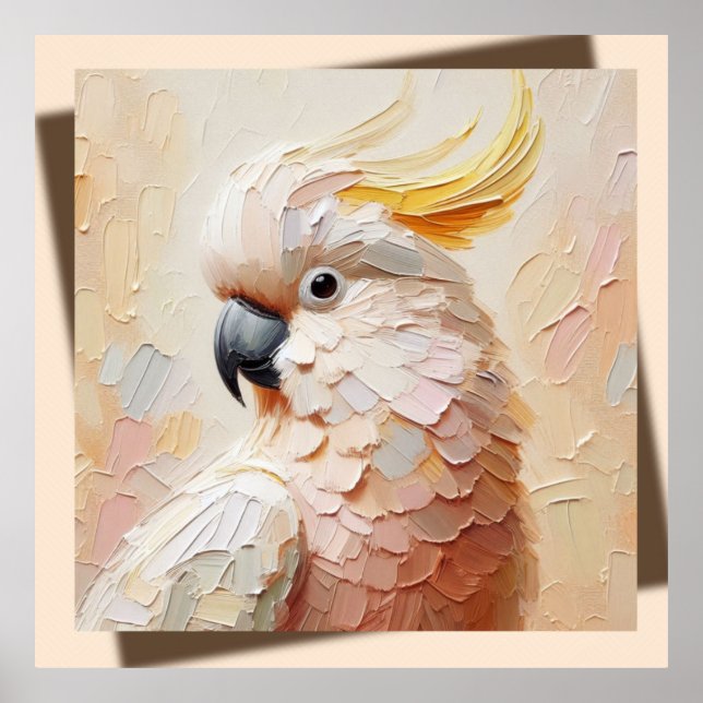 Póster Pastel Cockatoo Poster – Modern Impasto Bird Art  (Frente)
