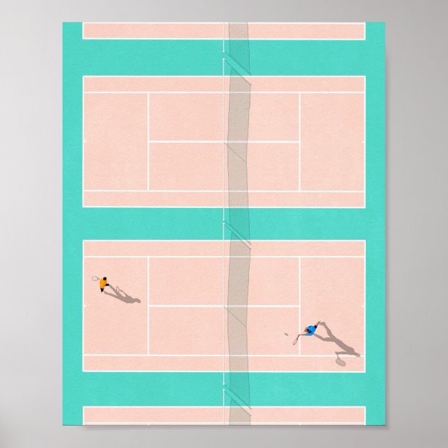 Póster Pastel Colors Tennis Court Illustration From Above (Frente)