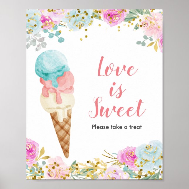 Póster Pastel Crema de helado Acuarela El amor es Rótulo  (Frente)