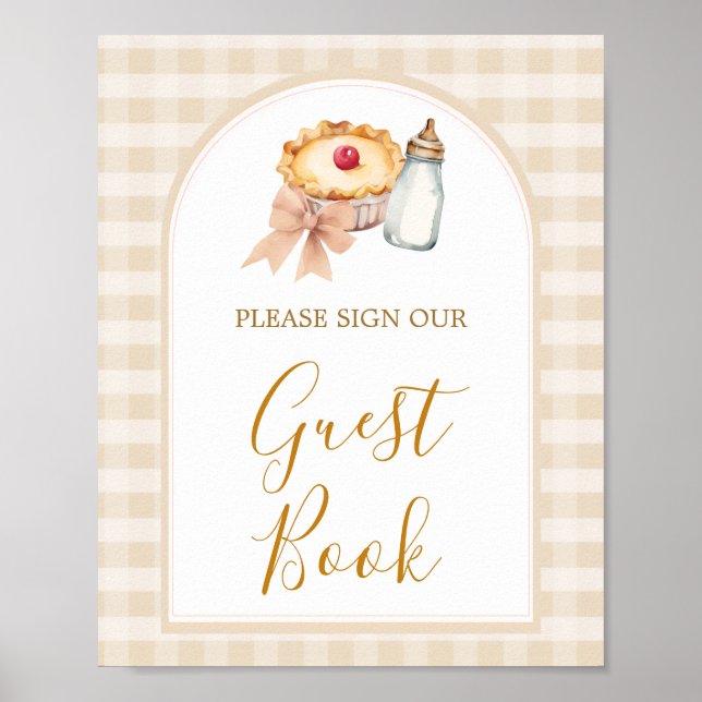 Póster Pastel Cutie Pie Gingham Baby Shower Guest Book (Frente)