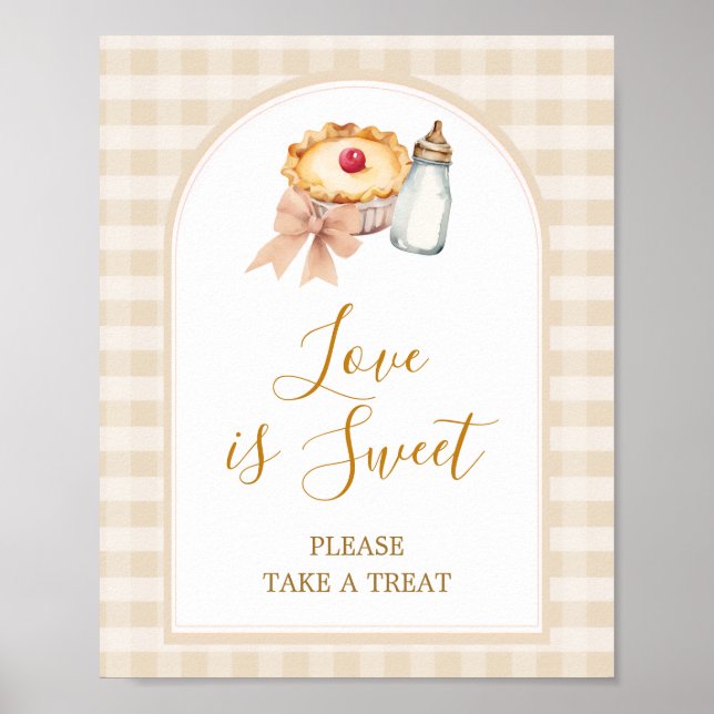 Póster Pastel Cutie Pie Gingham Baby Shower Love is Sweet (Frente)