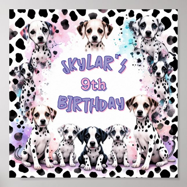 Póster Pastel Dalmatian Puppies Birthday Party (Frente)