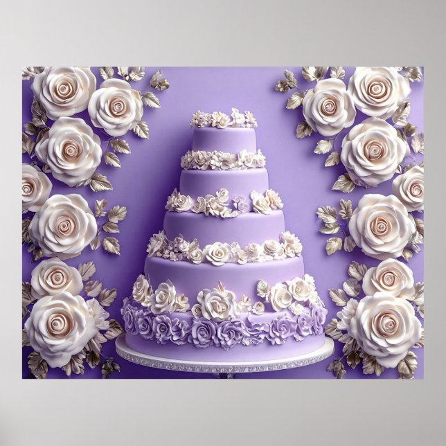 Póster Pastel de Boda Elegante con Niveles (Frente)