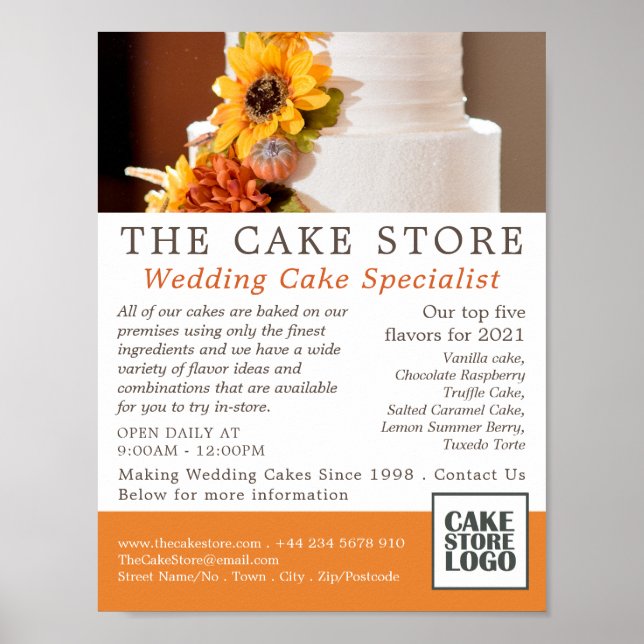 Póster Pastel de Boda floral, publicidad de pastelería/ti (Frente)