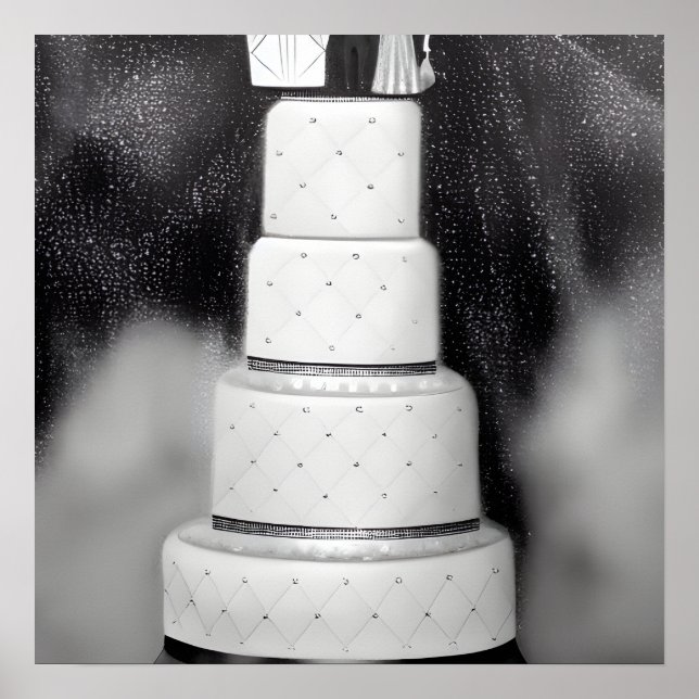 Póster Pastel de Boda retro blanco de B&W (Frente)