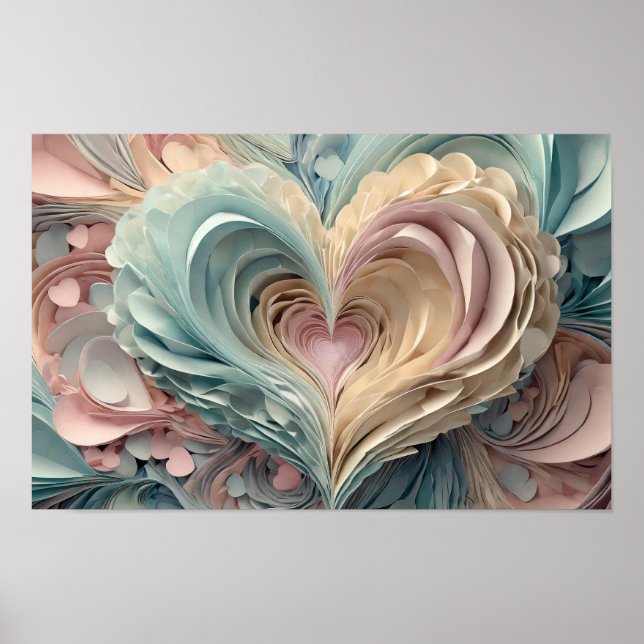 Póster Pastel de corazones al estilo de papel cortado (Frente)