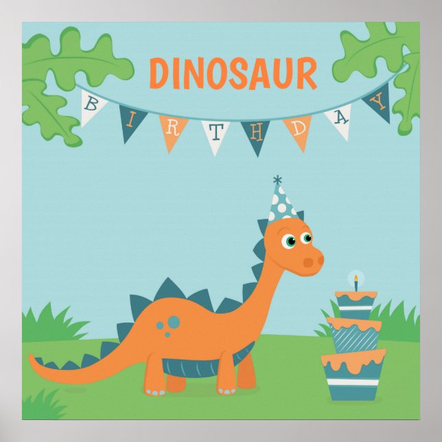 Póster pastel de cumpleaños de dinosaurio personalizado s (Frente)